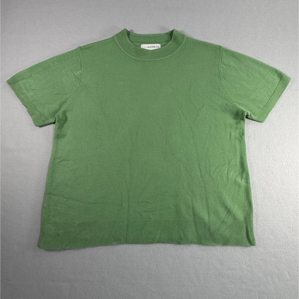 Sag Harbor Womens Sage Green Lightweight Knit Sweater XL Retro Grannycore Preppy